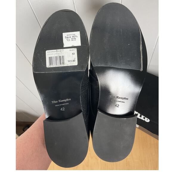 The Kooples Leather Snake Skin Pattern Silver Buckle Black Loafers NIB FR 42 - Picture 4 of 5